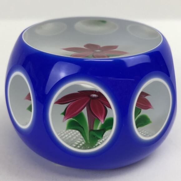Perthshire Miniature Overlay 1979C Lampwork Flower Faceted Paperweight Box & COA - Picture 6 of 14